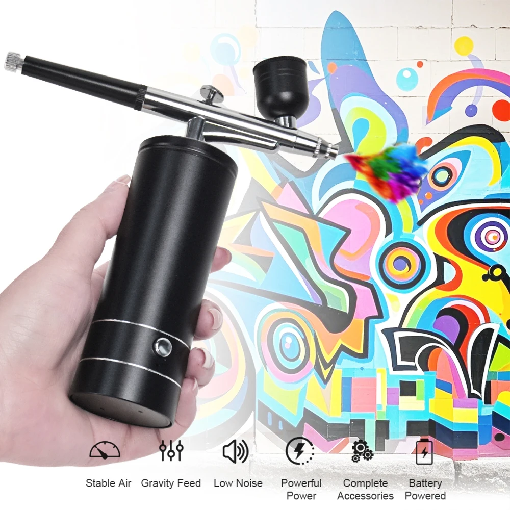 Cordless Airbrush Kit with Air Compressor Handheld Airbrush for Nails, Tattoo, Nail Art, Makeup, Barber, Cake Decoration etc