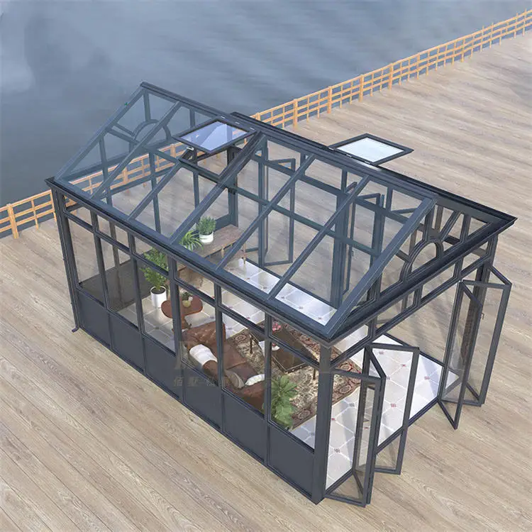 UNIFIVE Slant Roof Veranda Aluminum Sunroom Glass House Diy Winter Gardens Small Lean To Conservatory For Outdoor Garden