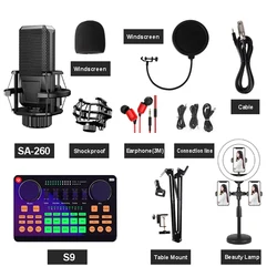 S9 Live Audio USB Interface with DJ Mixer Sound Card Mobile Phone Voice Changer Karaoke Voice for Live Broadcast Recording