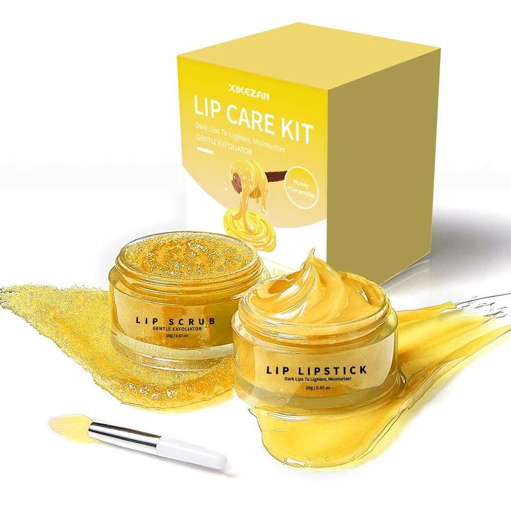 Hot Sale Lip Scrub and Lipstick Kit w/Brush Cosmetics 3 in 1Vegan Organic Lips Care Moisturizer Lipstick Lip Gloss and Scrub Kit