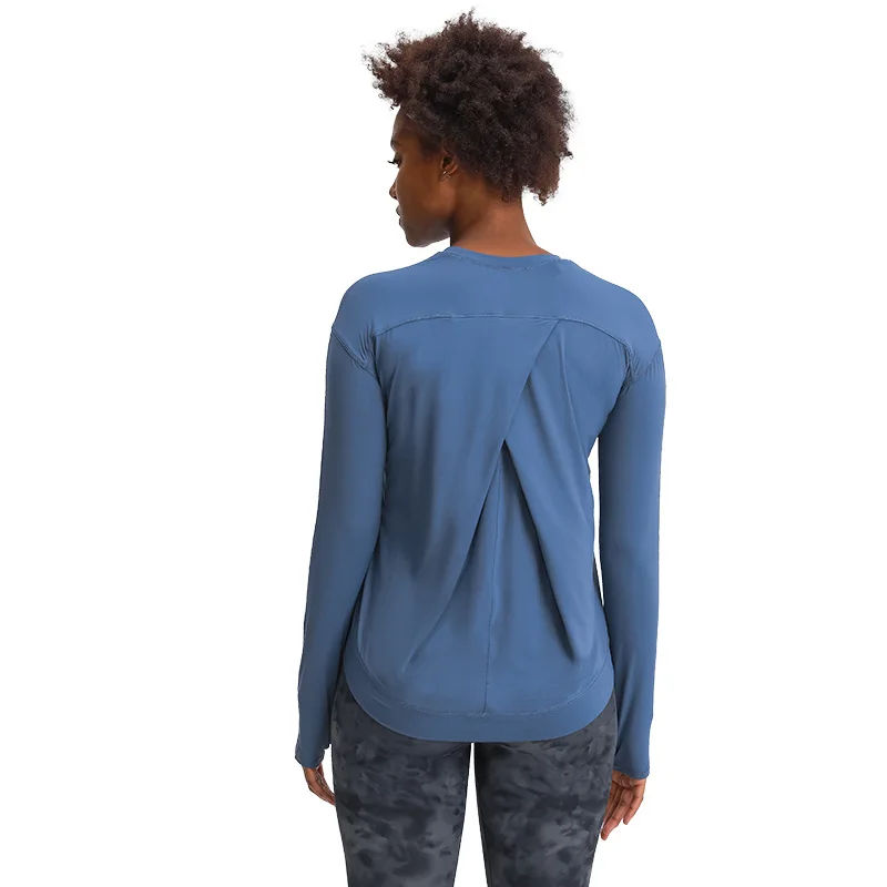 Custom Printed Womens Plain Long Sleeve Oversized Crop Tops Yoga Fitness Gym T-Shirt Logo Sportswear Tshirt For Women