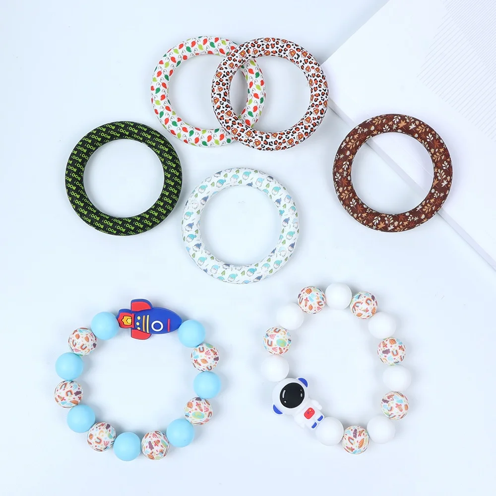 65mm Round Silicone Beads Teether Ring Food Grade Chewable Silicone Baby Teether Toy Pacifier Clip Custom Silicone Ring