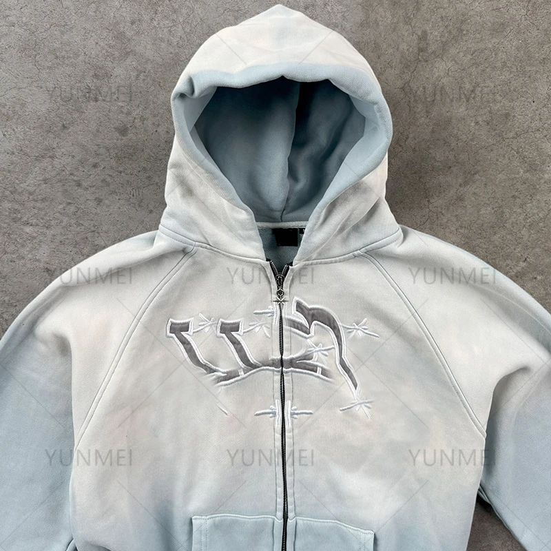 Hoodie Manufacturers Wholesale Custom Hoodies Unisex Cotton Oversized Boxy Dtg Printing Stone Distressed Acid Wash Zip Up Hoodie
