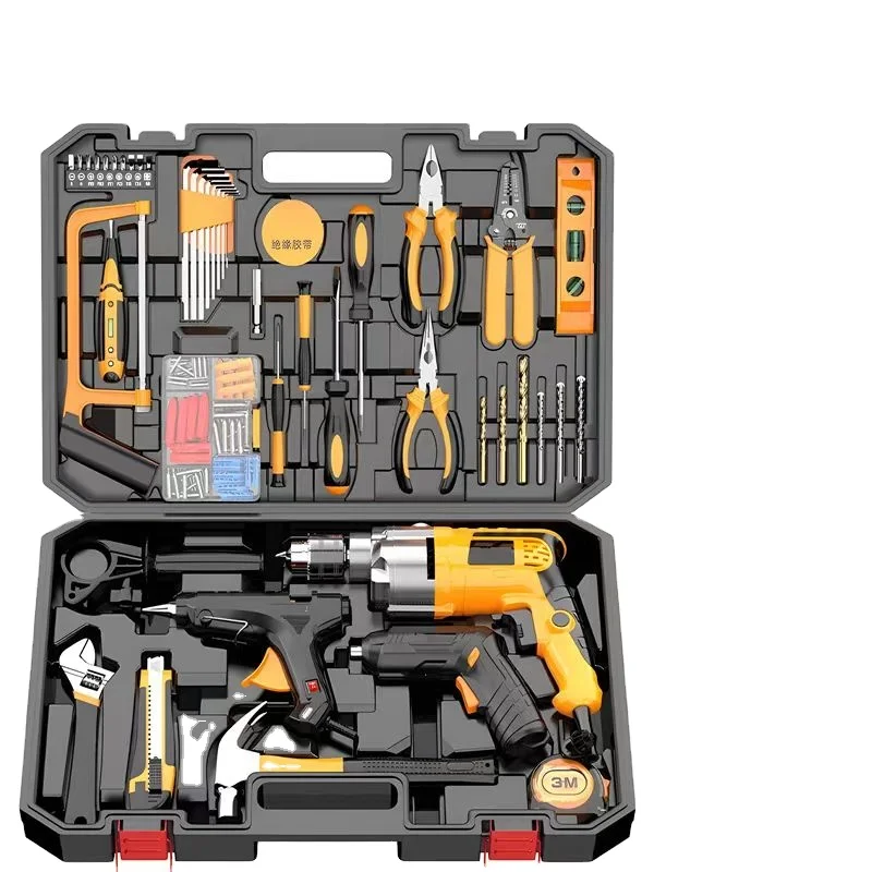 High-Power 104Pcs Tool Kit Electric Screwdriver Glue Gun Impact Drill Combination Sander Includes Scraper Hard Case OEM