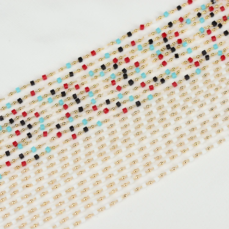 Wholesale handmade suqre natural stone chain 14K Gold Plated Brass Chain for Jewelry Making Gold Chains Bulk