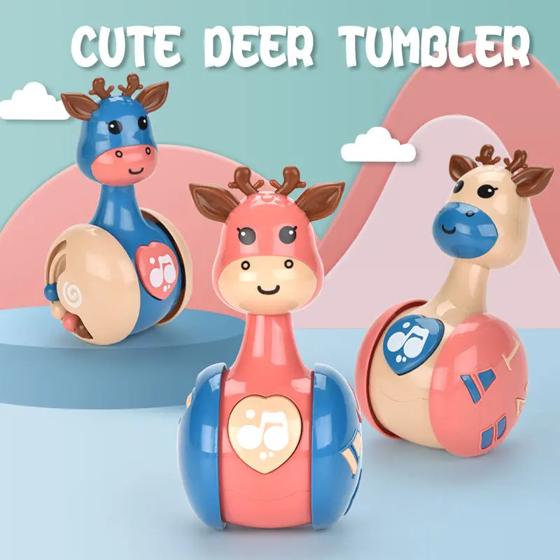 Popular Educational Cartoon Rattle Cute Deer Tumbler Toy Cute Deer Tumbler Nodding Rock Tumbler Doll Good Sale Baby Toys