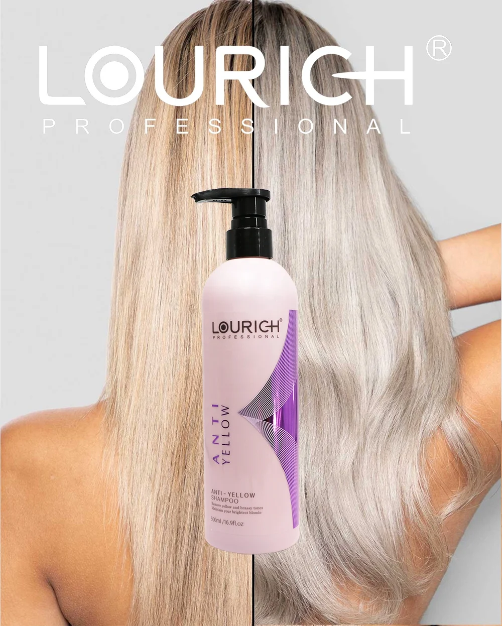 Private Label Lourich Professional Purple Toner Shampoo Hair Color Care Anti Brassy Anti-yellow Purple Shampoo 500ml