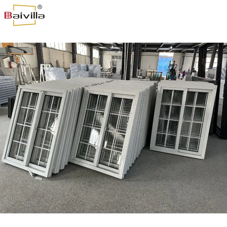 Baivilla manufacturer white pvc plastic profile frame windows and doors upvc double glass sliding window