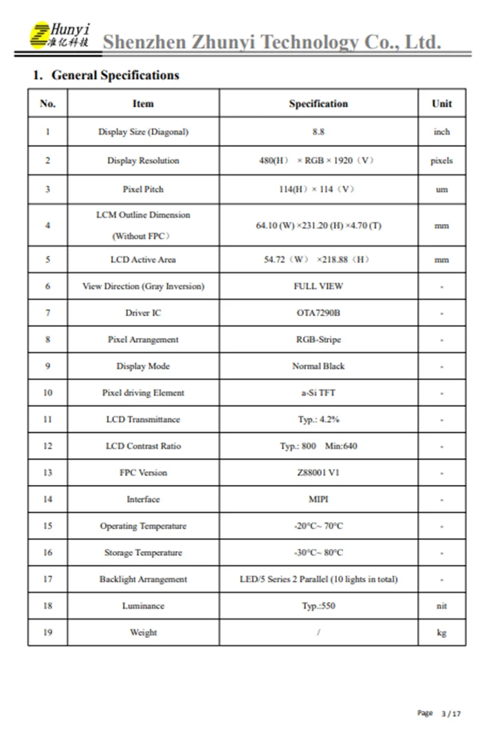 PCAP 8.8 inch RGB Interface 480X1920 tft lcd touch screen display for Raspberry Pi