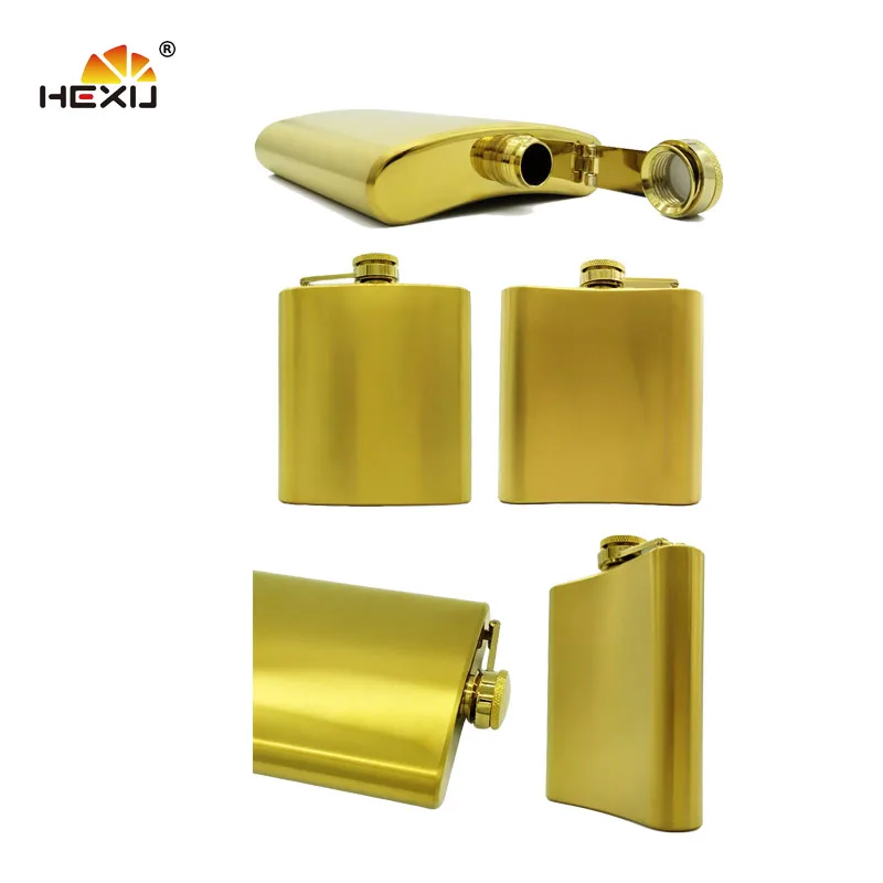 7oz Stainless Steel Disposable Savoy Whisky Antique Gold  Plated Hip Flask