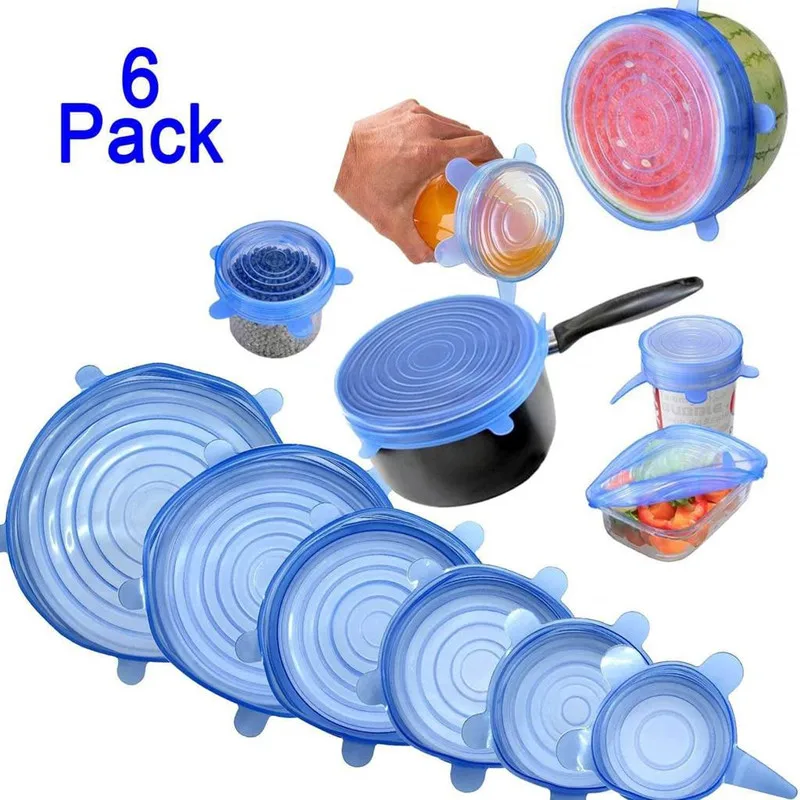 Factory Wholesale Food Grade BAP Free 6 Pack Reusable  Silicone Stretch Food Lids