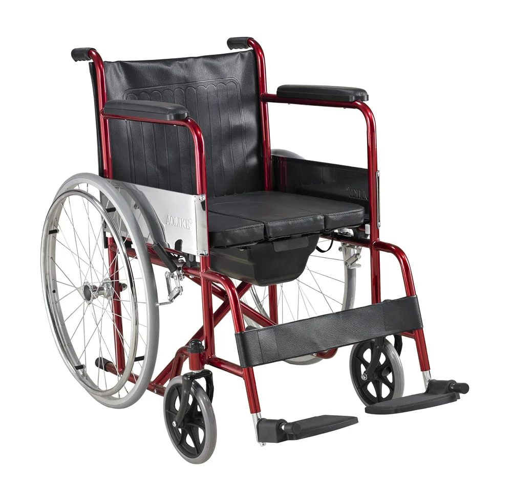Hot sale  Lightweight Steel Folding Comfortable Commode Wheelchair for Disabled