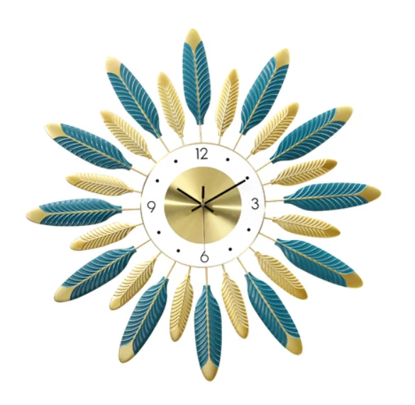 
Modern Minimalist Iron Art Interior Round Wall Clock Home Decoration Leaf Shape Large Bell Needle Wall Clocks 