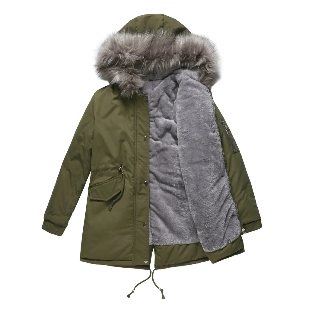 
Coldker моды армейский зеленый, хлопковая подкладка, детское зимнее пальто, теплая женская обувь черного цвета с капюшоном из искусственного меха, пальто, женские пальто 