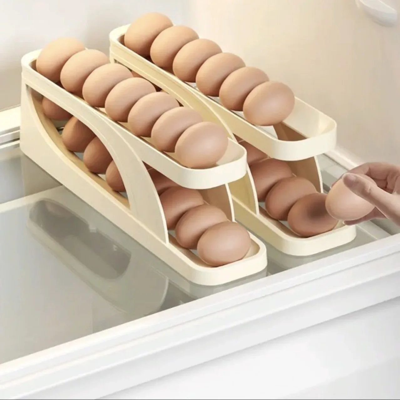 Automatic Scrolling Egg Rack Holder Kitchen Refrigerator Storage Box Double Layer Egg Basket Container Organizer