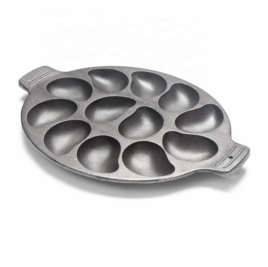 Hot Selling 12 Hole Oil Plant Coated Cast Iron Nonstick Baking Pan Bake Ware Cookware Oyester Pan With Handle