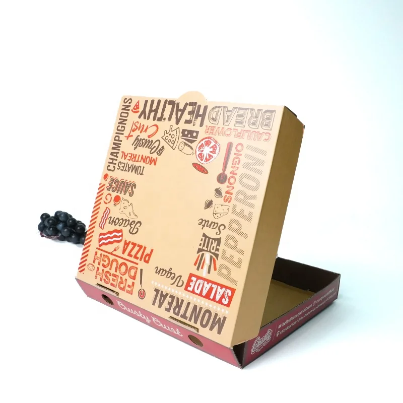 Food grade flute corrugated custom printed size 9 10 11 12 14 18 inch pizza box design cardboard carton pizza box