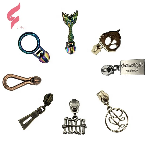 LiHui hot sale products custom accessories metal plate engrave brand logo zipper pulls for clothing or bags