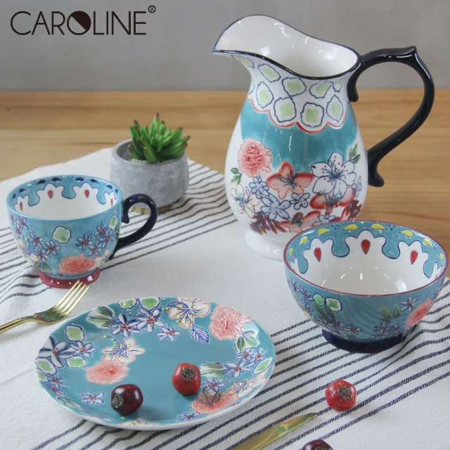 Оптовая продажа синих керамических столовых тарелок для салата