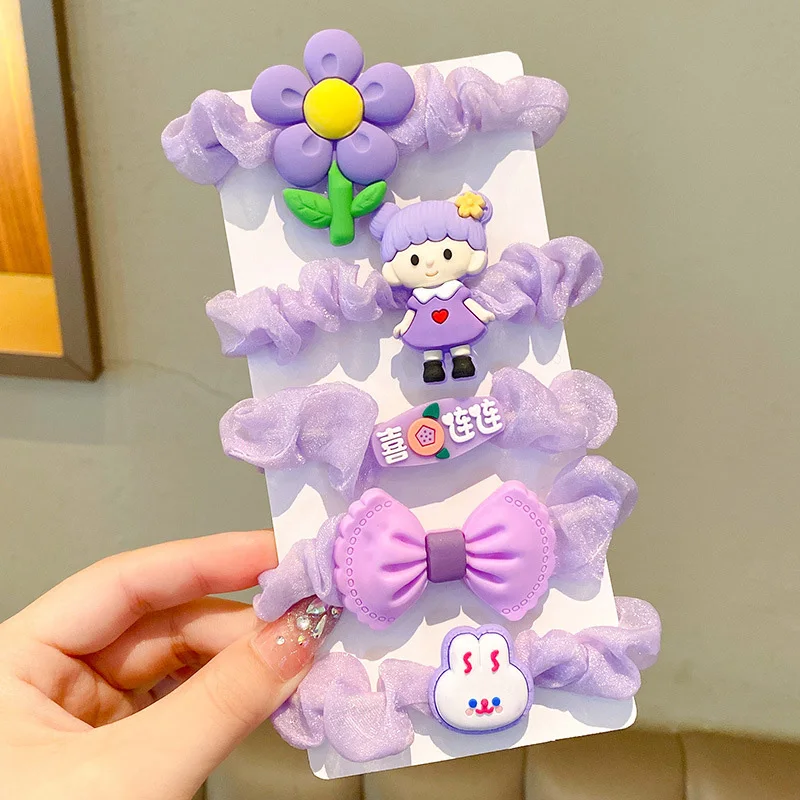 Fashion 5pcs /set   hair scrunchies for children  sweet cartoon  hair ring kids hair accessories set