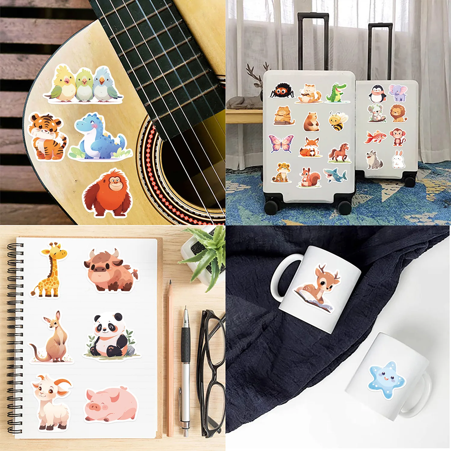 50pcs cartoon animal stickers cute rabbit panda vinyl stickers waterproof kawaii stickers for motorbike children
