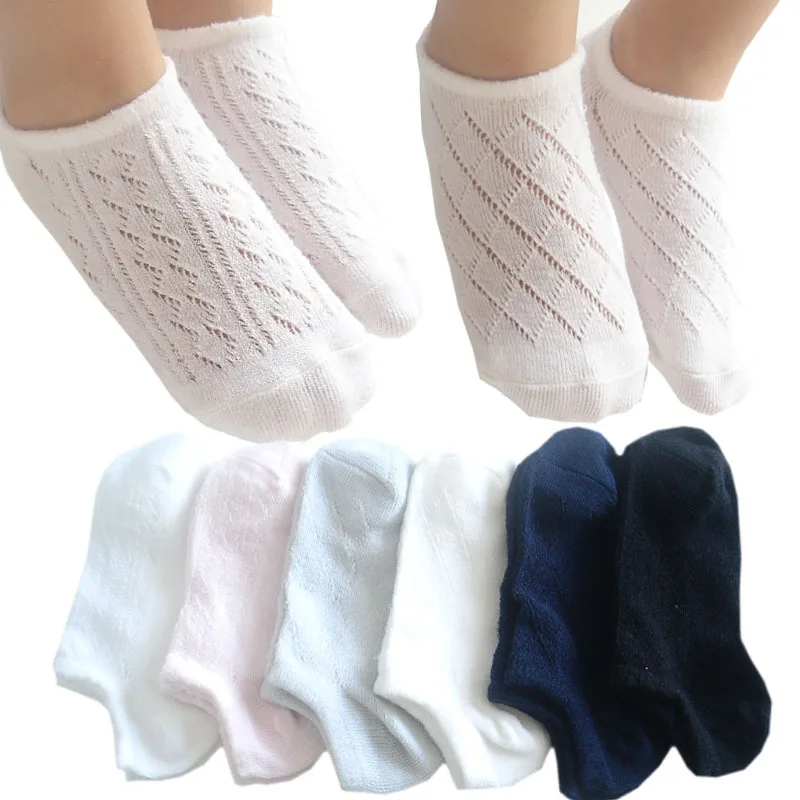 
New summer children transfer loop combed cotton ankle socks white black color mesh net Diamond lattice kids socks breathable 