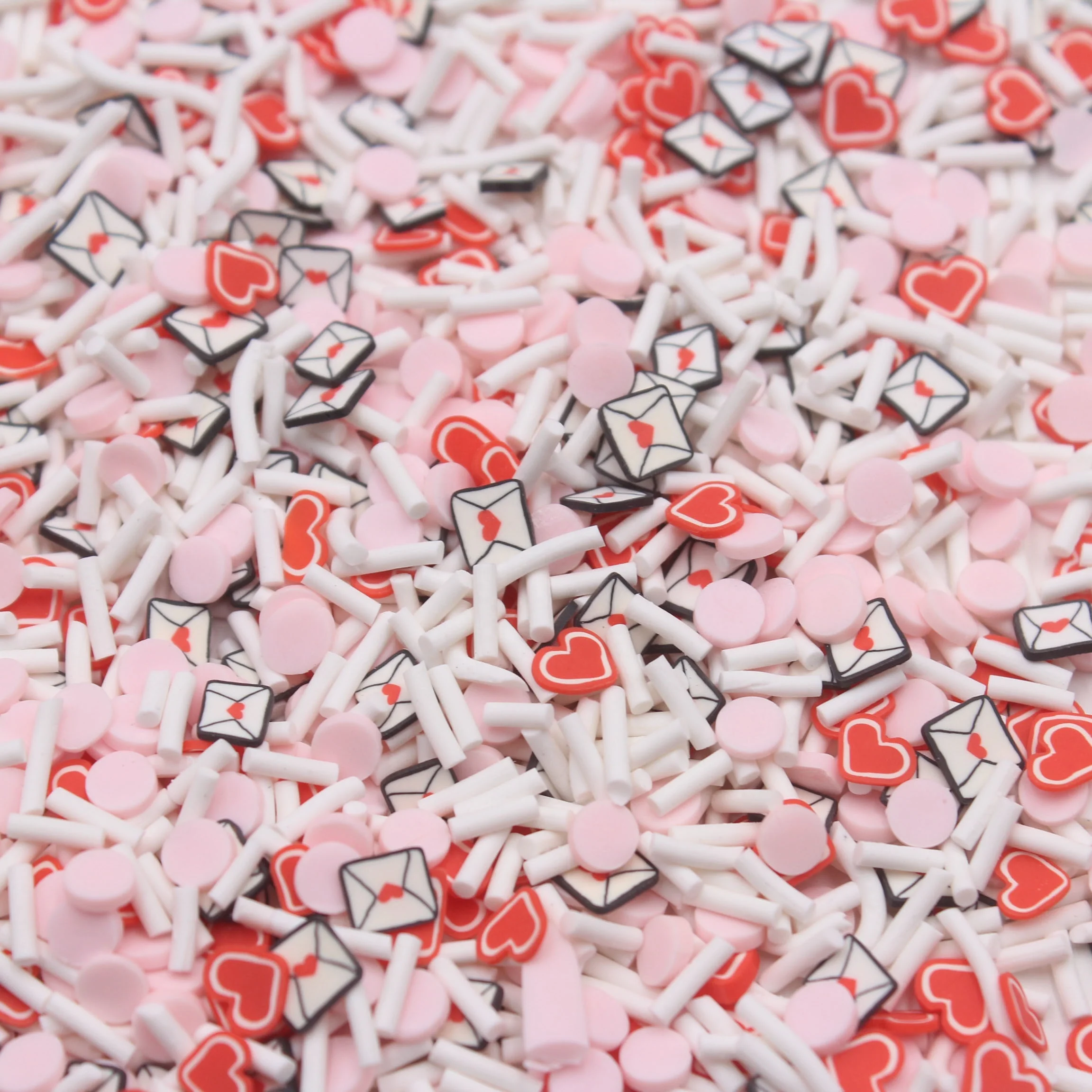 1KG Valentines Themed Clay Slice Red Heart Love Envelope Faux Candy Round Sprinkles Tumbler Shaker Filler