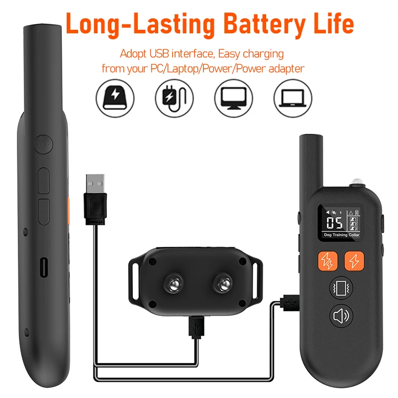Waterproof Rechargeable 1000m Electric Dog Training Collar LCD Display Anti-Barking Remote Control Plastic Pet Training Supplies