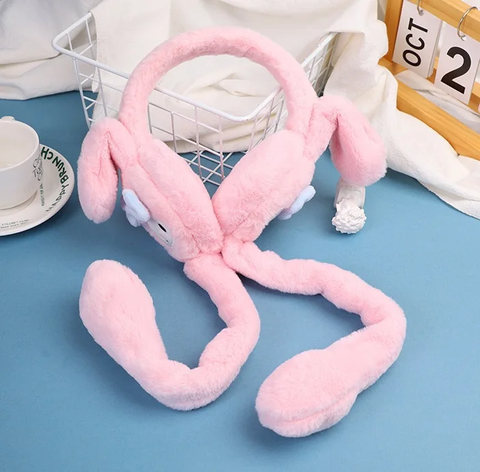 DHF Anime Sanrioed Kuromi Melody Pom Purin Plush Earmuffs Plush Ear Warmers With Moving Ears Winter Warm Antifreeze Earmuffs