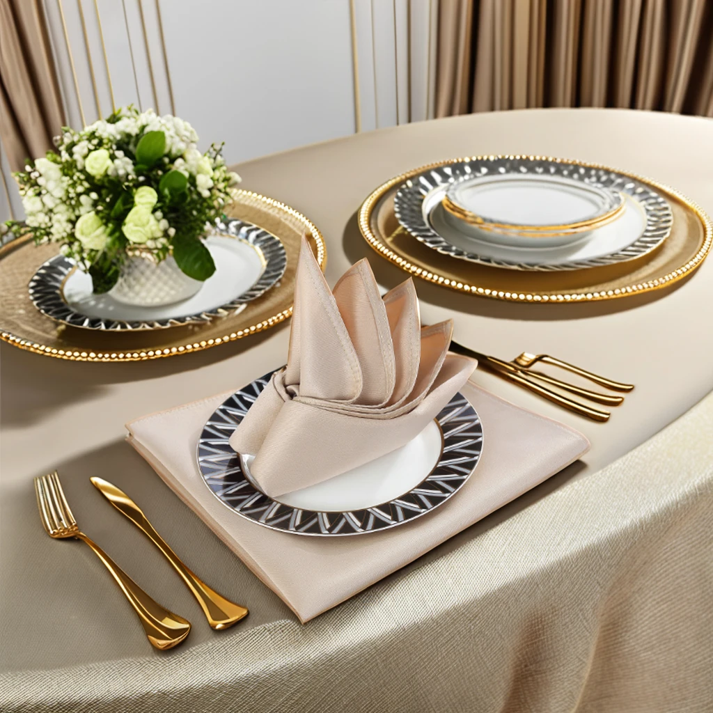 High-Damask Luxury Satin Napkin Reusable Polyester Tablecloth Hotels Weddings Home Dining Plain Thickness Restaurant Use