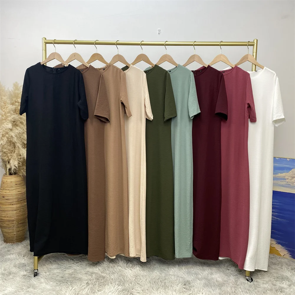 6722# New trend short sleeves slip dress muslim women basic inner dresses with back zipper 9 colors