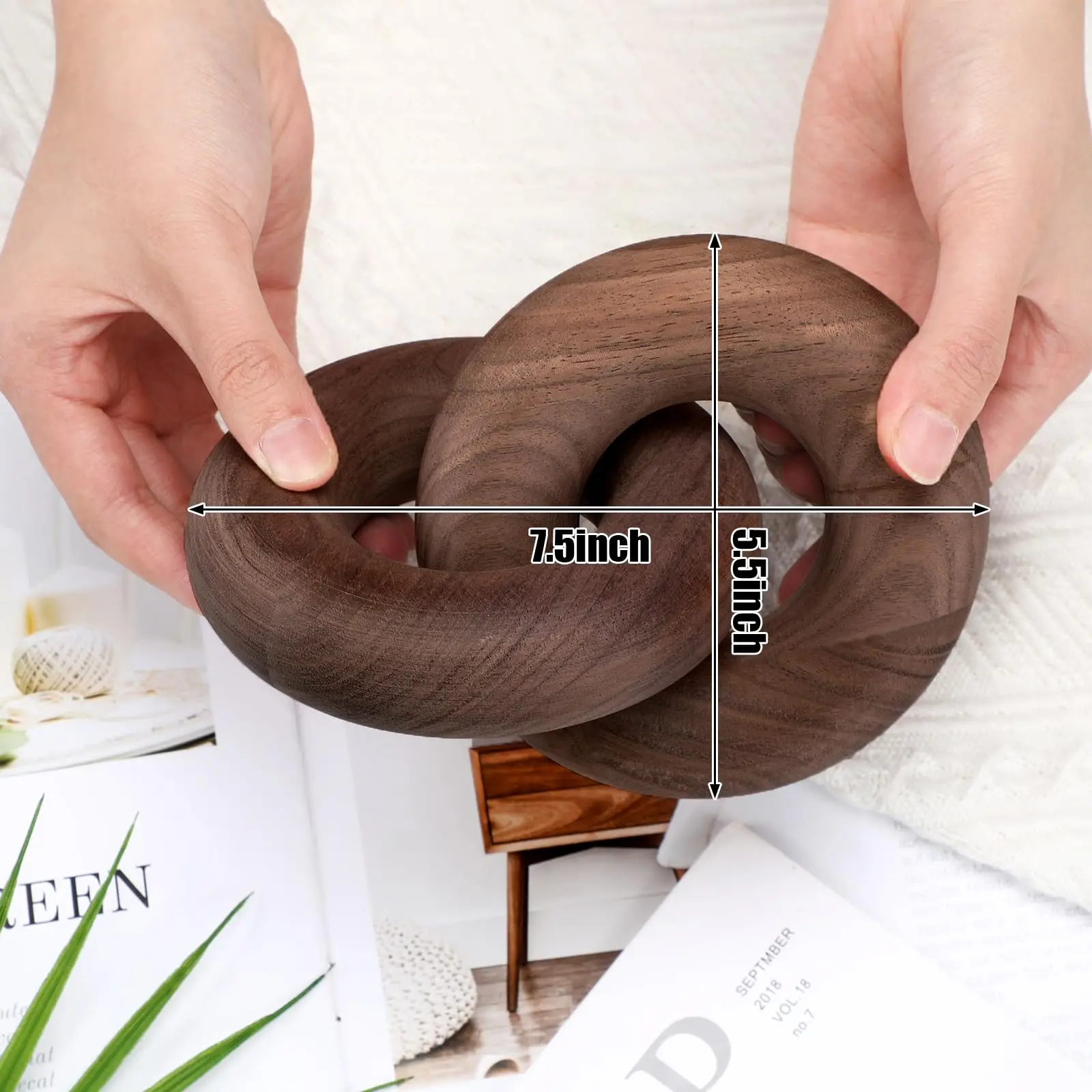 Wood Chain Link Decor- 2 Link Wood Chain Coffee Table Walnut Knot Decor Decorative