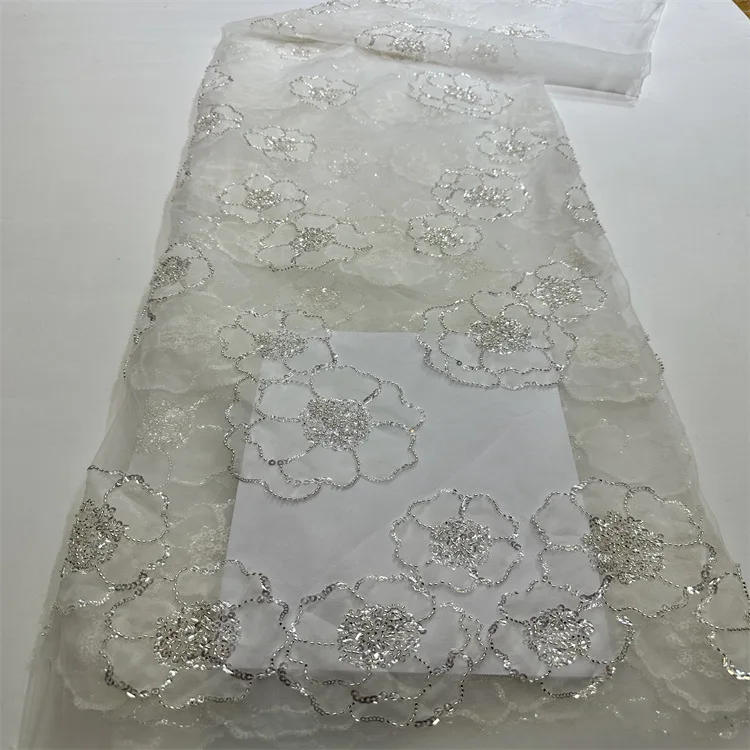 Wholesale new gauze crystal Sequin rose Embroidery beaded tube embroidered wedding dress