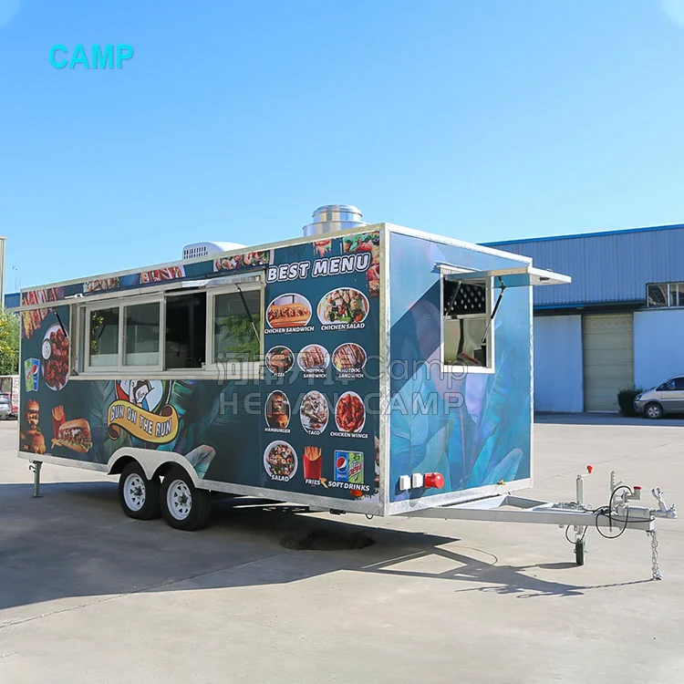 CAMP New Arrival popular fully equipped waffle food trailer charcoal grill restaurant burger food truck kiosk coffee shop
