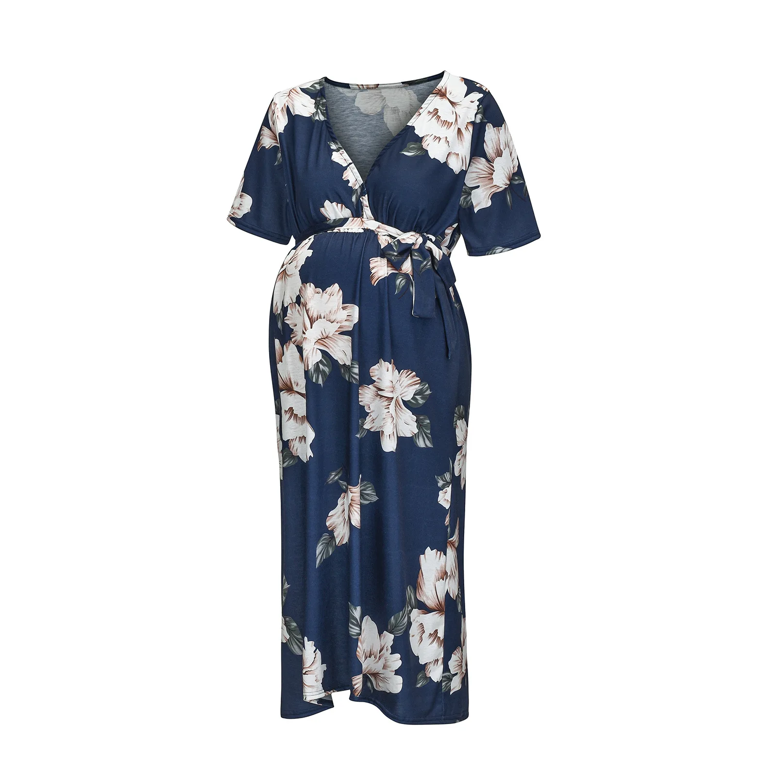 
MR001 Pregnant Women Clothing Short Sleeve Clothes Floral Print Boho Maternity Dress 