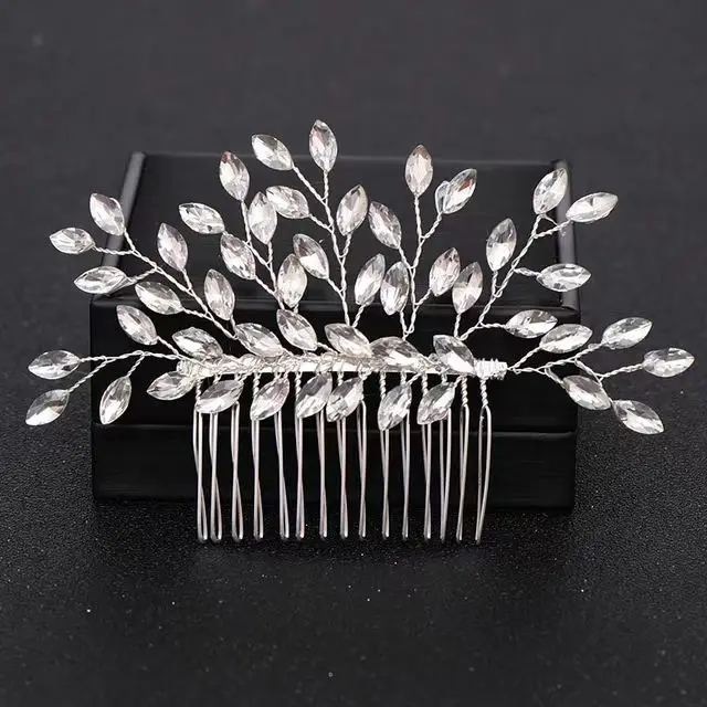 Flower Headwear Bride Hair Accessories Silver Pearl Crystal Wedding Comb