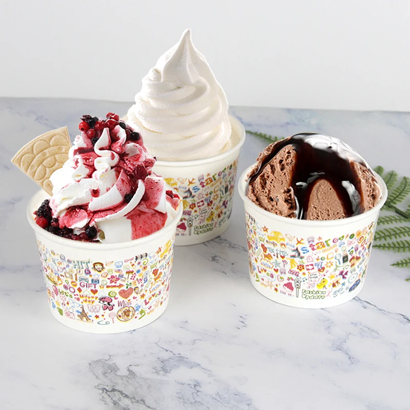 Disposable 16oz Custom Logo Printing Paper Frozen Yogurt Cup Ice Cream Paper Cup