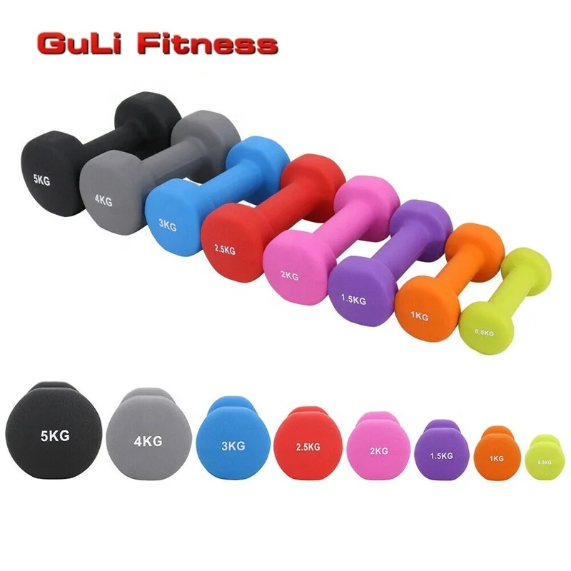 Custom Logo Neoprene Dumbbell Cast Iron Hand Weights Hex Dumbbell Set 5KG 10KG Color Rubber Hexagon Neoprene Dumbbell