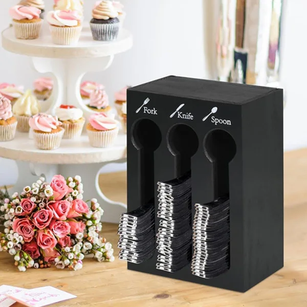 Customize Restaurant Wooden Cutlery Caddy Utensil Storage Holders For Stacking Flatware Fork Knife Spoon Organizer