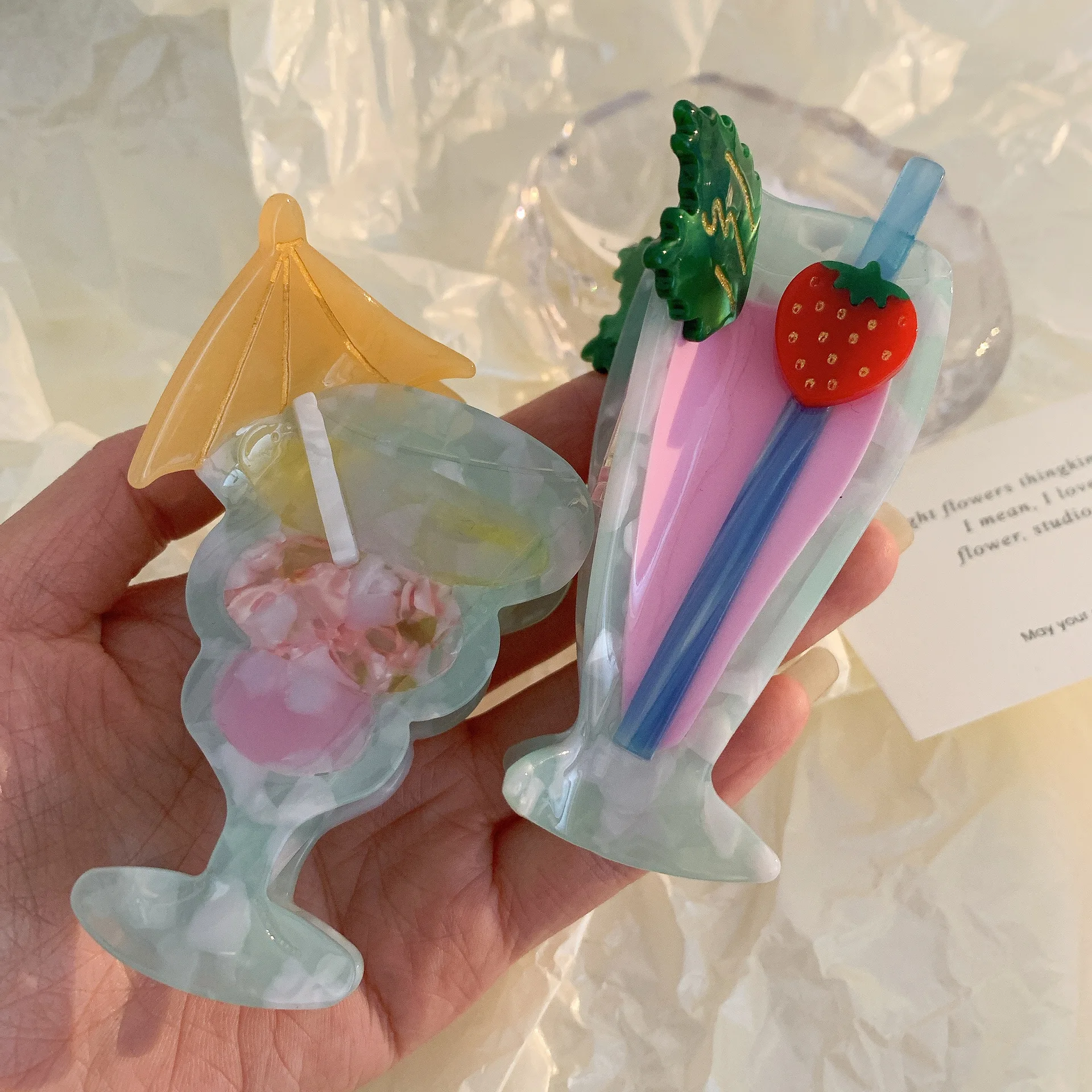 South Korea France French hair clip niche ins cute wine glass flower acetic acid grab clip cocktail cup shark clip