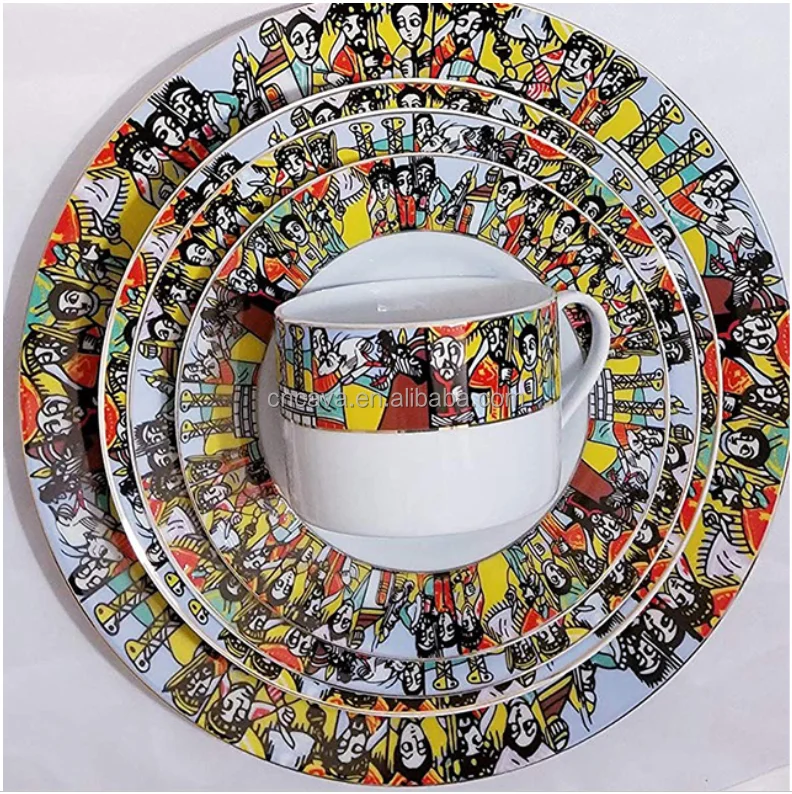 classical design hot selling ethiopian eritrean saba dinner set plate porcelain plate