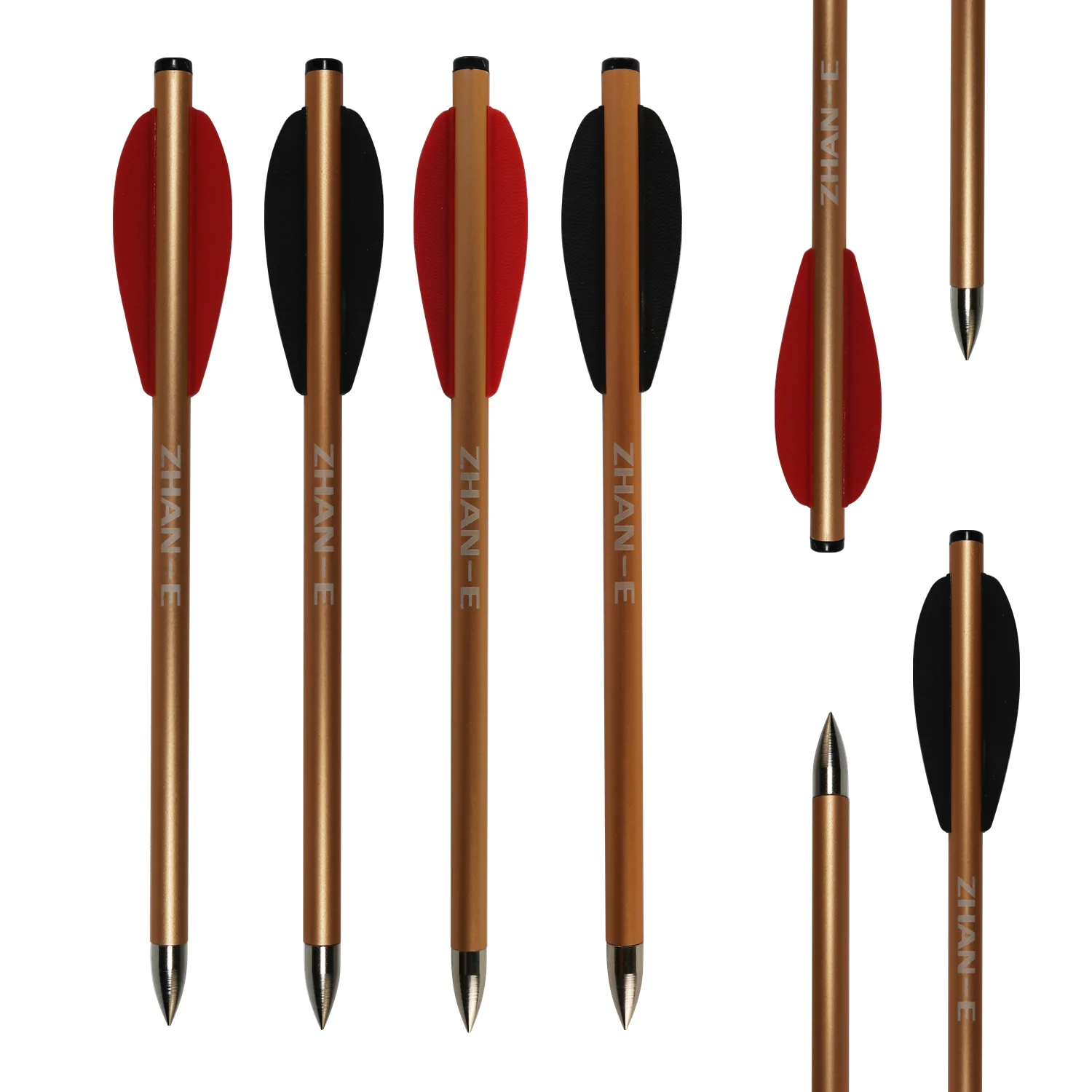 6.5 Inch Aluminum Crossbow Bolts 2 Pieces TPU Vanes Gold/Red Shaft 100 Grain Broadhead for Archery Hunting