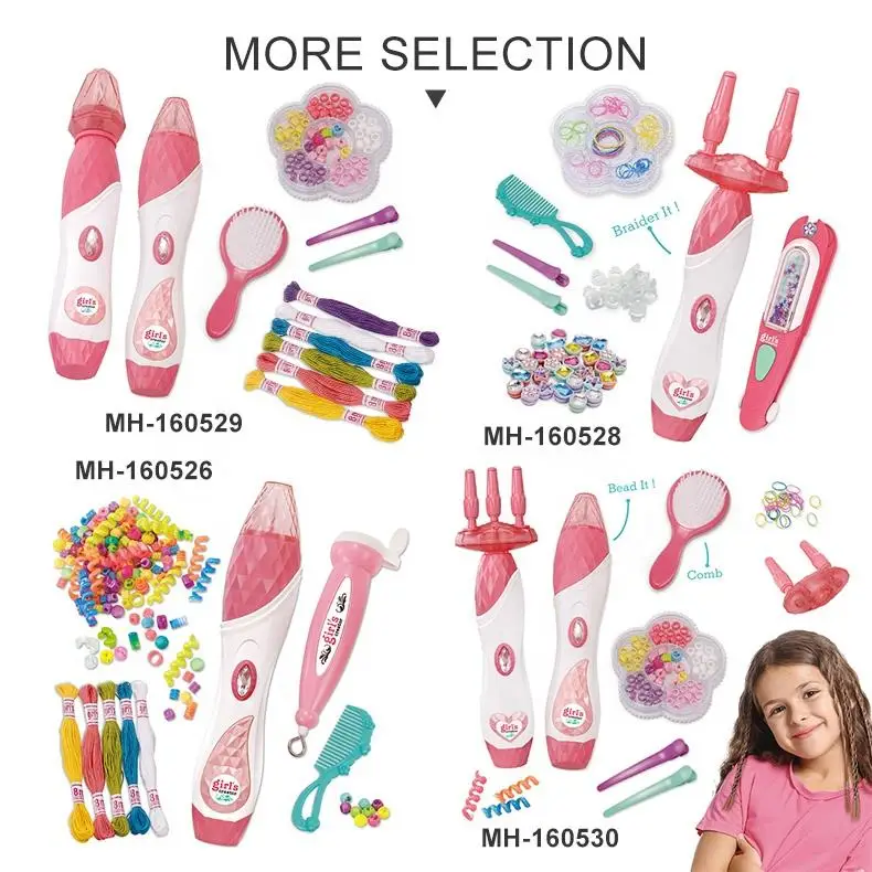 New Beauty Set Girls Makeup Dress Up Games DIY Hand Rope Rainbow Rope Toy Bracelet Making Machine for Kids