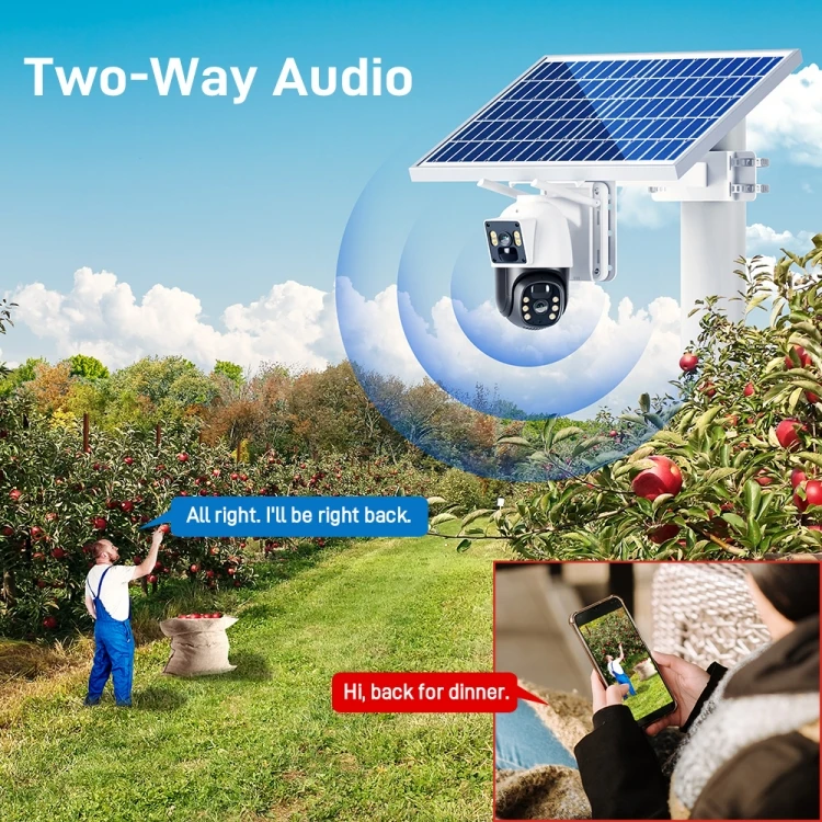 4MP Cctv Full Color Night Vision 20W 4G Sim Card 24 Hours Recording Outdoor Dual Lens Solar Camera