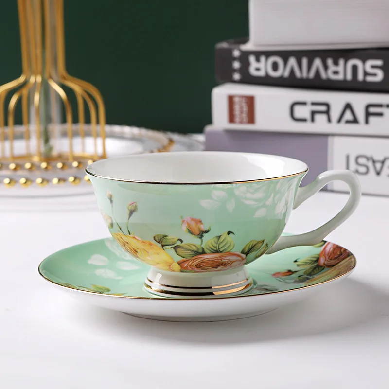 Wholesale Luxury Elegant 220ml Unique Style Customize Pattern Bone China Ceramic Coffee Cup And Saucers For Party Office