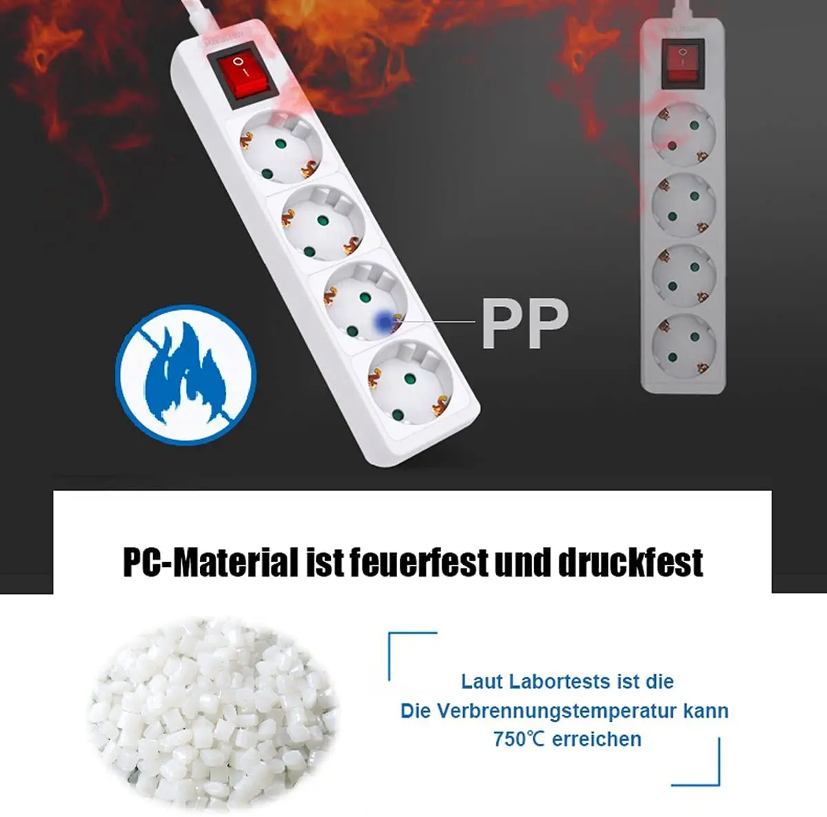 4-way  extension socket power strip with switch and child safety lock, 1.5M 3X1.5mm2 cable, 16A, 3680W, multiple plug