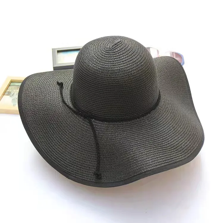 HT-1433 High Quality Wholesale Summer Straw Hats Breathable Large Beach Wide Brim Straw Hat
