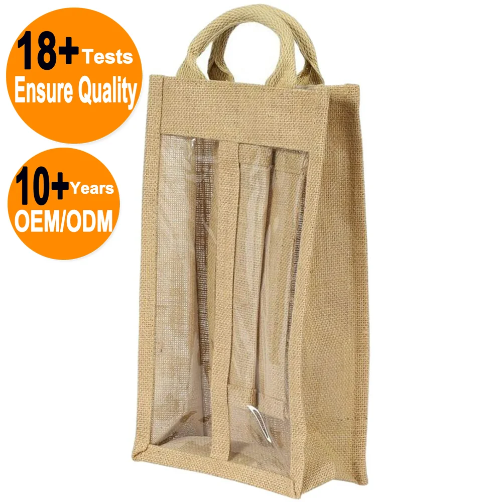 Wine Bottle Tote Canvas Christmas Jute Carrier Cover 6 Pvc Custom Cotton Reusable Packaging Travel 2 Burlap 4 Bag With Gift For