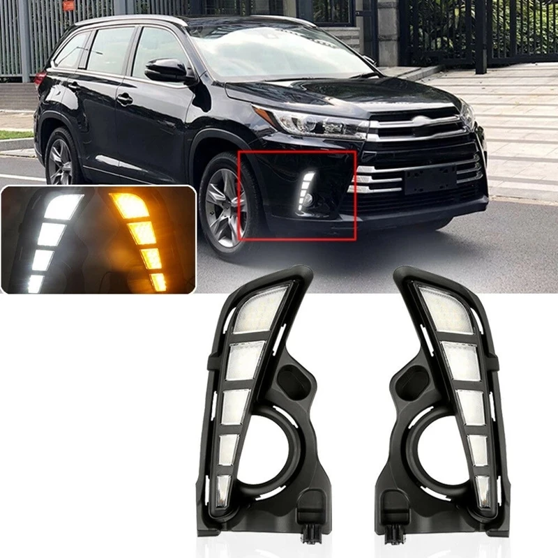 Светодиодные дневные ходовые огни для Toyota Highlander 2017, 2018, 2019, противотуманные фары на передний бампер, переключатель DRL, Проволочная рамка