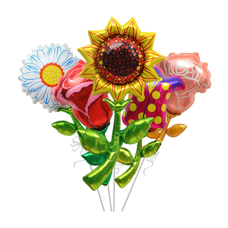Flower shape foil balloon dandelion rose sunflower balloon set  for  summer hot  party decoration  supply